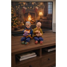 Seymen Bıçakçılık Nostaljik Yaşlı Çift Biblo | Örgü Yapan Dede Nine Dekoratif Figür