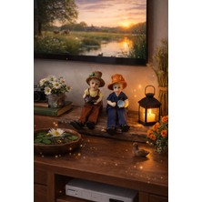 Seymen Bıçakçılık Nostaljik Çift Biblo Figür | Şapkalı Kız Erkek Dekoratif Ev Aksesuarı