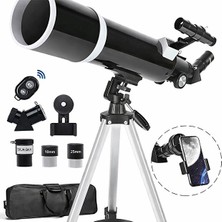 WİderMarkt 80MM Astronomik Teleskop Seti | 180X Büyütme | Tripodlu | Telefon Adaptörlü | Ay & Gökyüzü Dürbünü