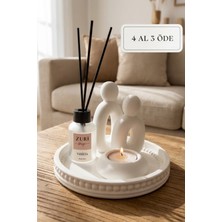 Zuri Design Beton Tepsili Mum ve Bambu Çubuklu 50 ml Oda Parfümü Dekoratif Seti Beyaz