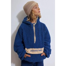 Reycan Erkek Çocuk Peluş Sweatshirt Kapüşonlu Kanguru Cepli 5-8 Yaş, Indigo