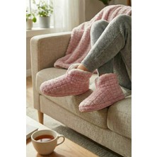 Sevim Kalın Kaydırmaz Tabanlı Içi Tüylü Ev Botu - Yumuşak, Peluş Iç Astarlı, Kışlık Panduf-Pudra