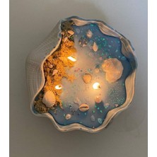 Gerçek Deniz Kabuklarıyla Süslü Dekoratif Doğal Soya Mum Okyanus Kokulu