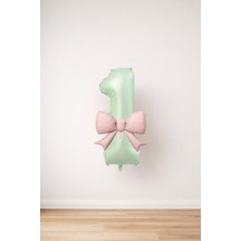 Patladı Gitti Pembe Fiyonk & Adaçayı Yeşili Rakam 1 Folyo Balon Seti