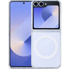 Vissona Samsung Galaxy Z Flip 6 Uyumlu Kamera Korumalı Magsafe Wireless Şarj Özellikli Lüks Şeffaf Silikon Telefon Kılıfı