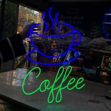 Neonled Coffee Kahve Fincanı 2 Neonled Figürlü Tabela (51X75CM) (Kafe, Cafe, Pastane Konsept) Dekoratif Aydınlatma