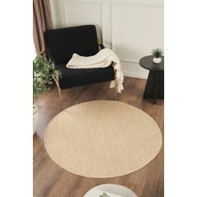 Konfor Halı Sisalux 3083 Bej Yuvarlak Sisal Dokuma Jüt Kilim Hav Toz Vermez Mutfak Oturma Odası Halısı