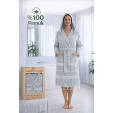Luna %100 Pamuk Peştemal Bornoz Kapüşonlu Unisex- Açık Gri