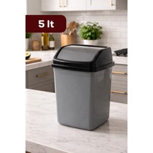 Porsima 0101 Kapaklı Gri-Siyah Çöp Kutusu - Favori Banyo ve Mutfak Çöp Kovası 5lt