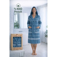 Luna %100 Pamuk Peştemal Bornoz Kapüşonlu Unisex- Petrol