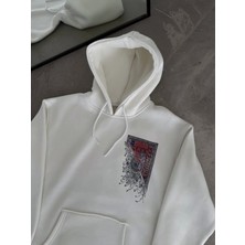 Stelol Uzun Kol Kapşonlu Ön ve Arka Baskılı Sweatshirt - Beyaz