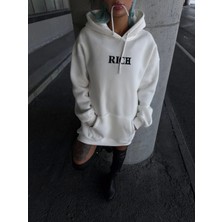 Stelol Uzun Kol Kapşonlu Göğüs Baskılı Sweatshirt - Beyaz