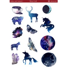 Miray Craft 1 Adet Galaksi ve Hayvan Temalı Sticker Sayfası (12×17 Cm)