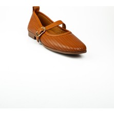 Moda Arena 5057 Taba Deri Askılı Örgülü Kadın Babet