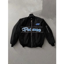 Stelol Tam Kalıp Uzun Kol Baskılı Bomber Ceket - Siyah