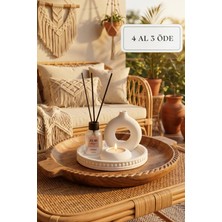 Zuri Design Vanilya 50 ml Cam Şişe Oda Kokusu Mum ve Beton Biblo Set - Sunum Tepsisi Seti