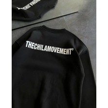 Stelol Kışlık Bisiklet Yaka Oversize Baskılı Sweatshirt - Siyah