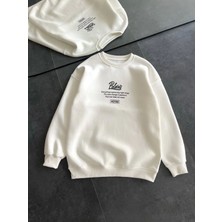 Stelol Kışlık Bisiklet Yaka Ön ve Arka Baskılı Sweatshirt - Beyaz