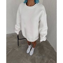 Stelol Kışlık Bisiklet Yaka Üç Iplik Basic Sweatshirt - Beyaz