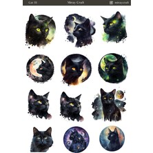 Miray Craft 1 Adet Galaksi & Siyah Kedi Temalı Sticker Sayfası( 12×17 Cm)