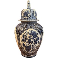 TT Hollanda Delfts Kapaklı Porselen Vazo - 40 cm Boyunda