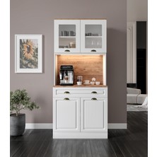 Montaj Dahil - Gözde 2 Kapaklı Kahve Köşesi – 93 cm Mdf, LED Aydınlatmalı, Çok Amaçlı Mutfak ve Airfryer Dolabı