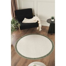 Konfor Halı Sisalux 3090 Krem Yeşil Yuvarlak Sisal Dokuma Jüt Kilim Hav Toz Vermez Mutfak Oturma Odası Halısı