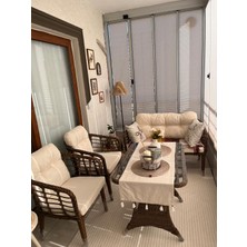 Tu Tienda Kartepe Galvaniz Boru 2 1 1 Sehpa(60*90) Rattan Bahçe Balkon Takımı,Kahve Rattan / Krem Kumaş