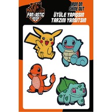 4'lü Pokemon Seti - Pikachu, Squirtle, Charmander, Bulbasaur Ütüyle Yapışan Dokuma Arma, Patch, Yama, Kıyafet Yaması, Tekstil Aksesuar, Çocuk Kıyafet Süsleme, Fantastic Arma, Polyester Arma Seti.
