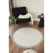 Konfor Halı Sisalux 3086 Beyaz Gri Yuvarlak Sisal Dokuma Jüt Kilim Hav Toz Vermez Mutfak Oturma Odası Halısı