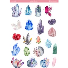 Miray Craft 1 Adet Kristal & Doğal Taş Temalı Sticker Sayfası (12×17 Cm)