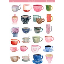 Miray Craft 1 Adet Kupa & Kahve Fincanı Temalı Sticker Sayfası (12×17 Cm)