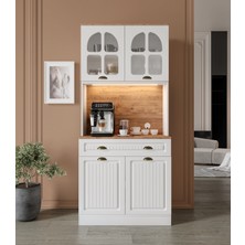 Efes 2 Kapaklı Kahve Köşesi – 93 cm Mdf, LED Aydınlatmalı, Çok Amaçlı Mutfak ve Airfryer Dolabı