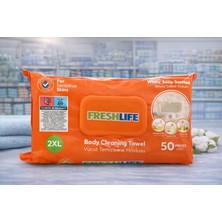 Freshlife Vücut Temizleme Havlusu 50 Adet | Hassas Ciltlere Uygun, Pratik Temizlik