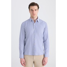 Twn Slim Fit Saks Mavi Çizgili Gömlek 5EF02HD04282M