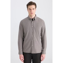 Twn Slim Fit Kahverengi Armürlü Gömlek 5EF02EE04259M