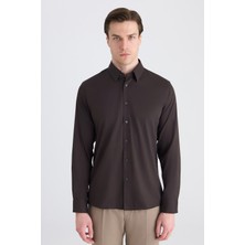 Twn Slim Fit Kahverengi Düz Gömlek 5EF02AD10288M