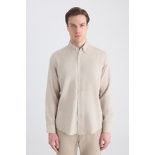 D'S Damat Ds Damat Comfort Bej Armürlü Gömlek 5HC02IG21265M