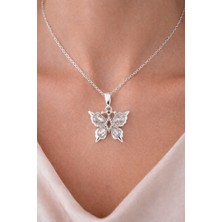 Shemora Taşlı Kelebek Motifli Çelik Kolye Ucu