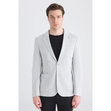 D'S Damat Ds Damat Slim Fit Gri Balıksırtı Kumaş Ceket 5HC04BB06494M