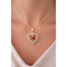 Shemora Gül Detaylı Kalp Tasarım Kolye Ucu