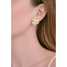 Shemora Taş Detaylı Çiçek Tasarım Çelik Küpe