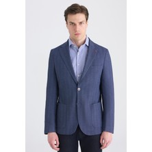 D'S Damat Ds Damat Regular Fit Lacivert Armürlü Kumaş Ceket 5HC04IM09488M