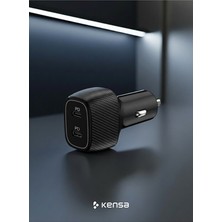 Kensa Çift Type-C Araç Şarj Cihazı – Ikili Pd Hızlı Şarj, 2× Type-C Çıkış, Güvenli ve Hızlı Şarj Adaptörü