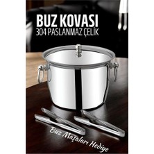 Hsnet Buz Kovası 304 Paslanmaz Çelik ve Buz Maşası Seti Buz Termosu - TK002M-6XKZS5