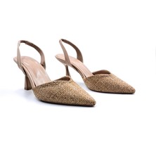 Cassido Lena L101 Hasır Detaylı Kadeh Topuk Sling Back Burnu Kapalı Bej Renk Kadın Ayakkabı