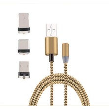 Iphone Type-C Android 3  Yuvarlak Başlık Manyetik Şarj USB KABLOSU-(5775) - TK002M-6XTZ51