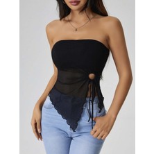 Ruselin Kadın Siyah Crop Önden Halka Büzgü Detaylı 5094