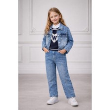 Kız Çocuk Kot Ceket Pantolon Triko Kazak 3’lü Takım