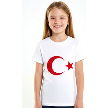 Lovexi Türk Bayrağı Ay Yıldız Baskılı Beyaz Kısakol Tişört(23 Nisan  19 Mayıs)